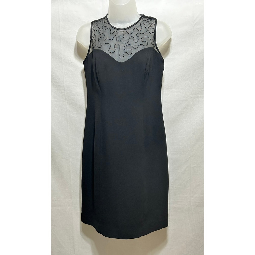 Jones Wear Black Sleeveless Mesh Beaded Neck Sheath Dress Party Evening Cocktail